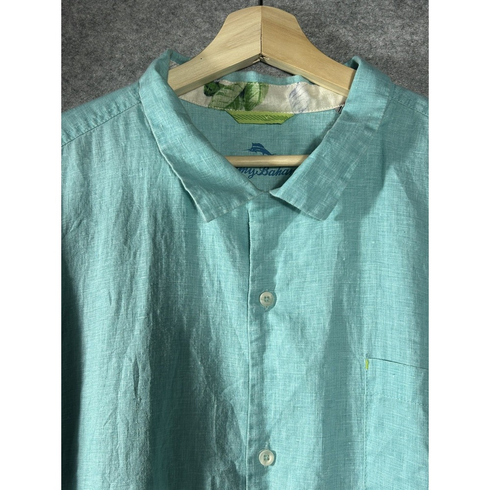 Tommy Bahama Men's 100% Linen Button Front Shirt Aqua Blue XXL Island Casual - Picture 2 of 7